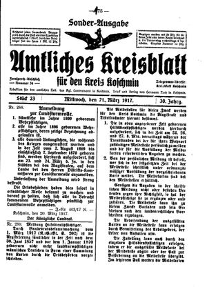 Amtliches Kreisblatt für den Kreis Koschmin vom 21.03.1917