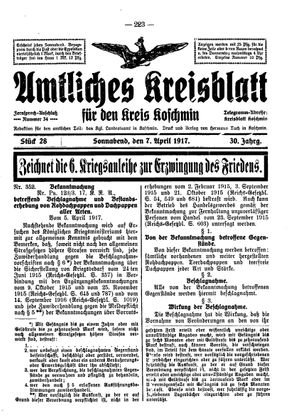 Amtliches Kreisblatt für den Kreis Koschmin vom 07.04.1917
