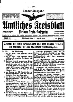 Amtliches Kreisblatt für den Kreis Koschmin vom 11.04.1917