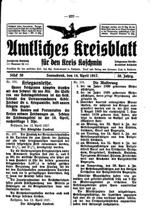 Amtliches Kreisblatt für den Kreis Koschmin vom 14.04.1917