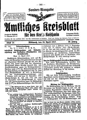 Amtliches Kreisblatt für den Kreis Koschmin vom 18.04.1917