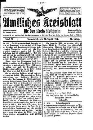 Amtliches Kreisblatt für den Kreis Koschmin vom 21.04.1917