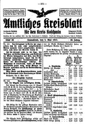 Amtliches Kreisblatt für den Kreis Koschmin vom 05.05.1917