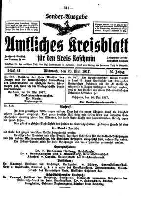 Amtliches Kreisblatt für den Kreis Koschmin vom 23.05.1917