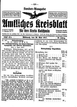 Amtliches Kreisblatt für den Kreis Koschmin vom 30.05.1917