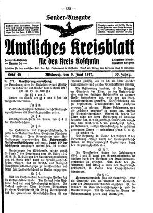 Amtliches Kreisblatt für den Kreis Koschmin vom 06.06.1917