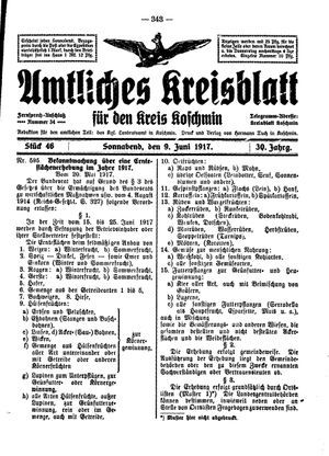 Amtliches Kreisblatt für den Kreis Koschmin vom 09.06.1917