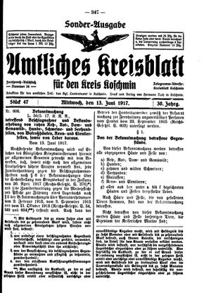 Amtliches Kreisblatt für den Kreis Koschmin vom 13.06.1917