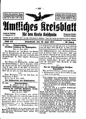 Amtliches Kreisblatt für den Kreis Koschmin vom 16.06.1917
