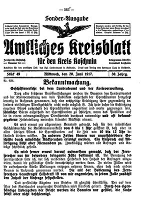 Amtliches Kreisblatt für den Kreis Koschmin vom 20.06.1917