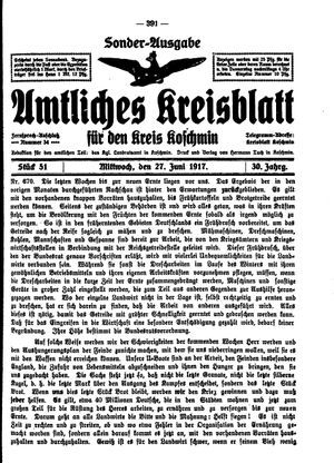 Amtliches Kreisblatt für den Kreis Koschmin vom 27.06.1917
