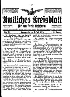 Amtliches Kreisblatt für den Kreis Koschmin vom 07.07.1917