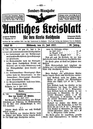 Amtliches Kreisblatt für den Kreis Koschmin vom 11.07.1917