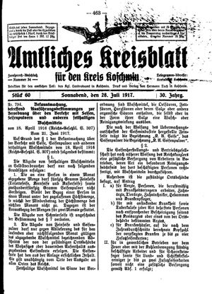 Amtliches Kreisblatt für den Kreis Koschmin vom 28.07.1917