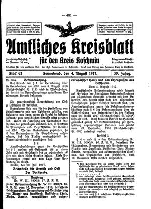 Amtliches Kreisblatt für den Kreis Koschmin vom 04.08.1917