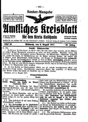 Amtliches Kreisblatt für den Kreis Koschmin vom 08.08.1917