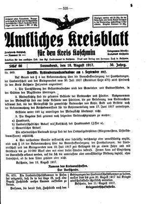 Amtliches Kreisblatt für den Kreis Koschmin vom 18.08.1917