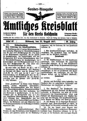 Amtliches Kreisblatt für den Kreis Koschmin vom 22.08.1917