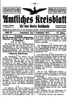 Amtliches Kreisblatt für den Kreis Koschmin vom 01.09.1917