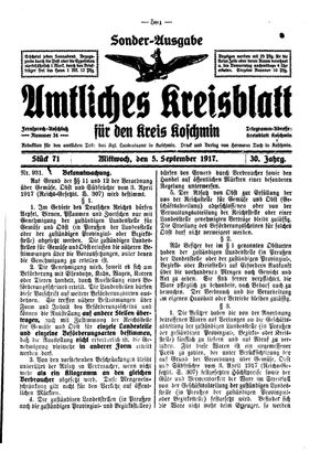 Amtliches Kreisblatt für den Kreis Koschmin vom 05.09.1917