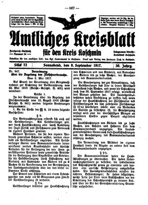 Amtliches Kreisblatt für den Kreis Koschmin vom 08.09.1917
