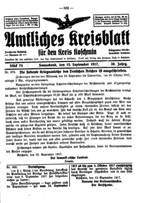 Amtliches Kreisblatt für den Kreis Koschmin vom 15.09.1917