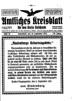 Amtliches Kreisblatt für den Kreis Koschmin vom 22.09.1917