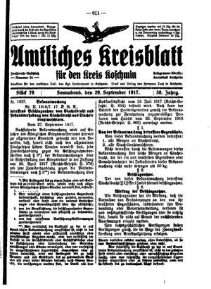 Amtliches Kreisblatt für den Kreis Koschmin on Sep 29, 1917