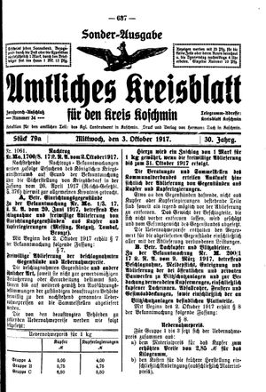 Amtliches Kreisblatt für den Kreis Koschmin vom 03.10.1917