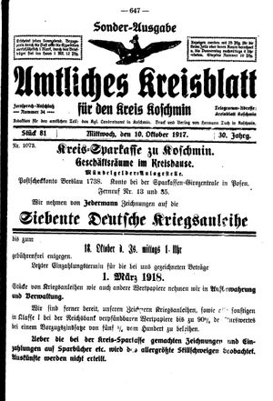 Amtliches Kreisblatt für den Kreis Koschmin on Oct 10, 1917