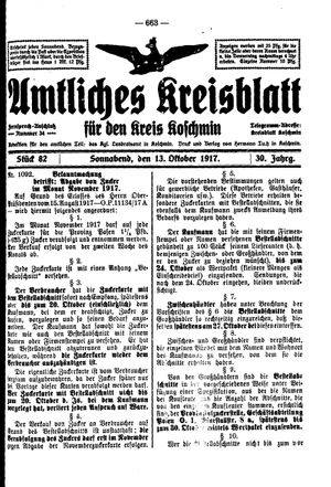 Amtliches Kreisblatt für den Kreis Koschmin vom 13.10.1917