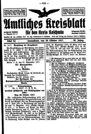 Amtliches Kreisblatt für den Kreis Koschmin vom 20.10.1917