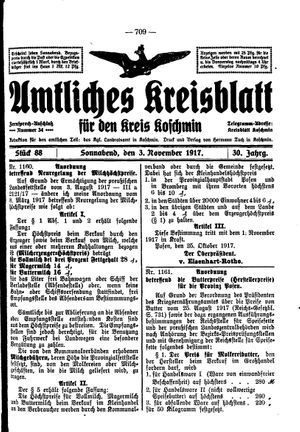 Amtliches Kreisblatt für den Kreis Koschmin vom 03.11.1917