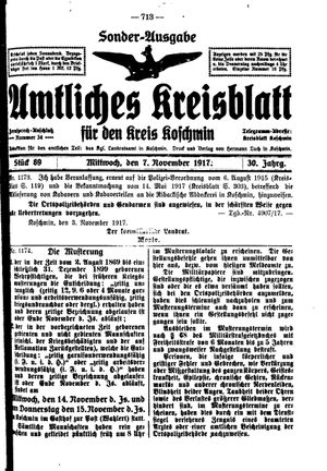 Amtliches Kreisblatt für den Kreis Koschmin vom 07.11.1917