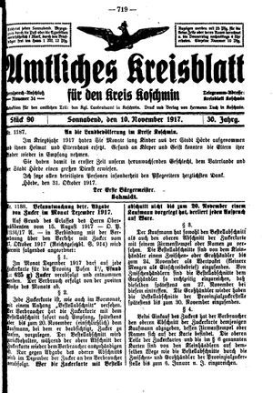 Amtliches Kreisblatt für den Kreis Koschmin vom 10.11.1917