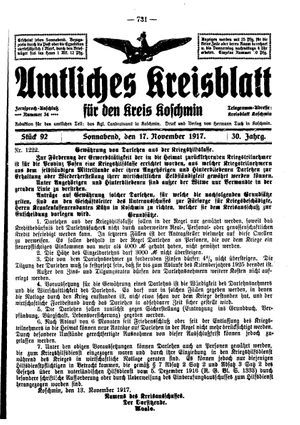 Amtliches Kreisblatt für den Kreis Koschmin vom 17.11.1917