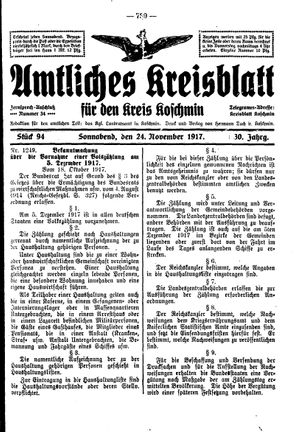 Amtliches Kreisblatt für den Kreis Koschmin vom 24.11.1917