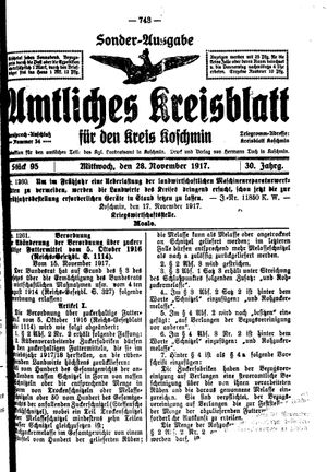 Amtliches Kreisblatt für den Kreis Koschmin vom 28.11.1917