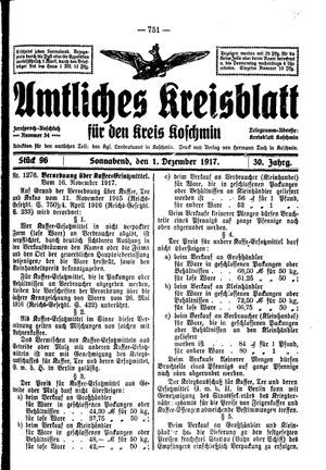 Amtliches Kreisblatt für den Kreis Koschmin vom 01.12.1917