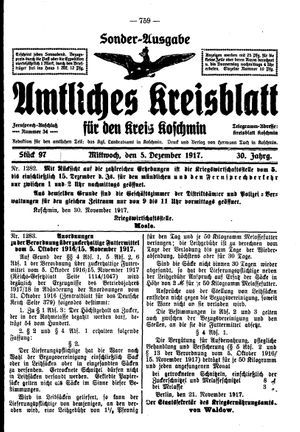 Amtliches Kreisblatt für den Kreis Koschmin vom 05.12.1917