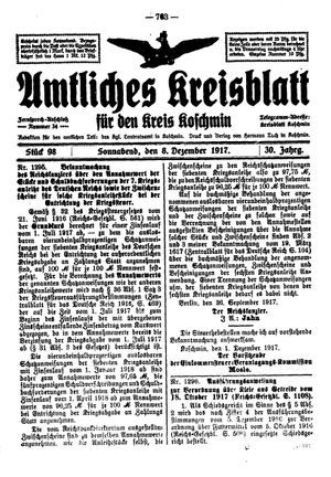 Amtliches Kreisblatt für den Kreis Koschmin vom 08.12.1917