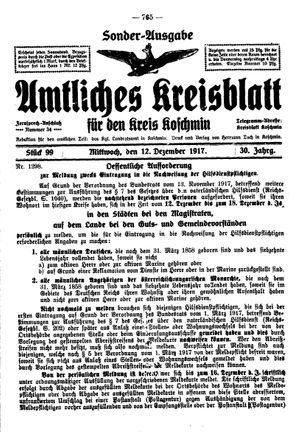 Amtliches Kreisblatt für den Kreis Koschmin vom 12.12.1917