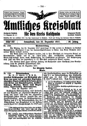 Amtliches Kreisblatt für den Kreis Koschmin vom 22.12.1917