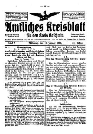 Amtliches Kreisblatt für den Kreis Koschmin vom 16.01.1918
