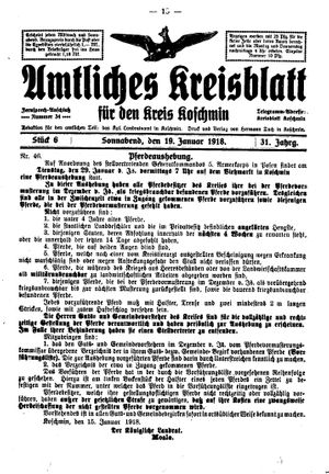 Amtliches Kreisblatt für den Kreis Koschmin vom 19.01.1918