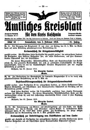 Amtliches Kreisblatt für den Kreis Koschmin vom 02.02.1918