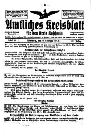 Amtliches Kreisblatt für den Kreis Koschmin vom 06.02.1918