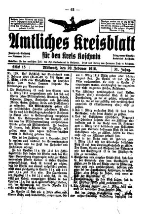 Amtliches Kreisblatt für den Kreis Koschmin vom 20.02.1918