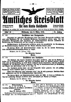 Amtliches Kreisblatt für den Kreis Koschmin vom 06.03.1918