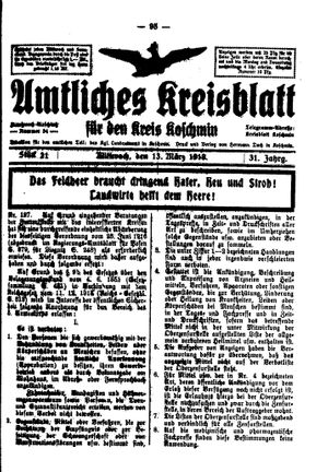 Amtliches Kreisblatt für den Kreis Koschmin vom 13.03.1918